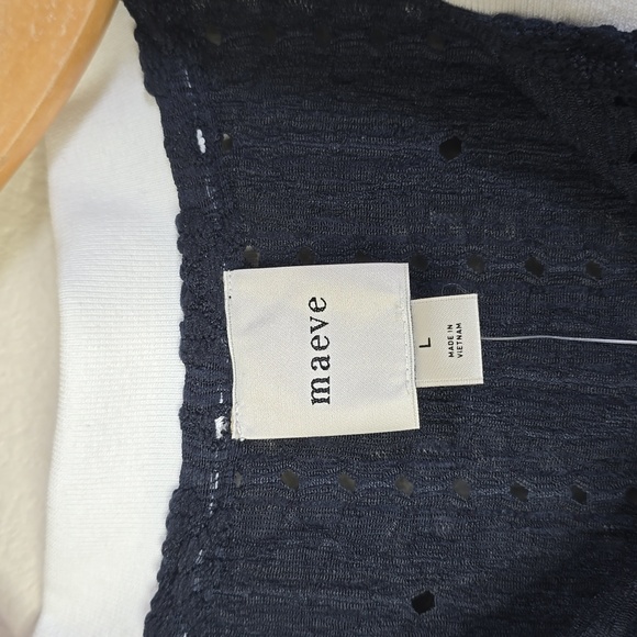 Maeve Blue Puff Sleeve Lace Polo Navy Knit Top Size Large NwT. - Picture 8 of 11